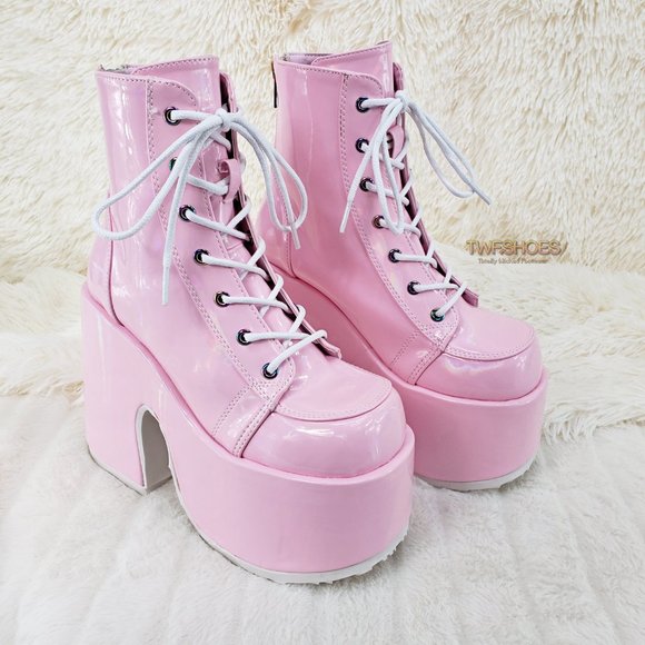Demonia 5 Inch Platform Boots in Pink - Picture 3 of 15